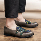 Men's British Style Buckle Leather Shoes Gray