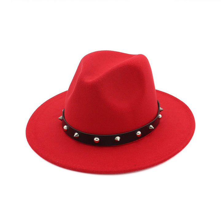 Sombrero de copa de lana elegante con accesorios de remaches para hombres y mujeres