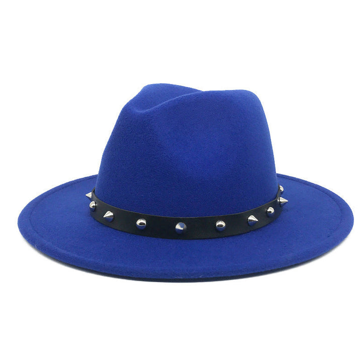 Sombrero de copa de lana elegante con accesorios de remaches para hombres y mujeres