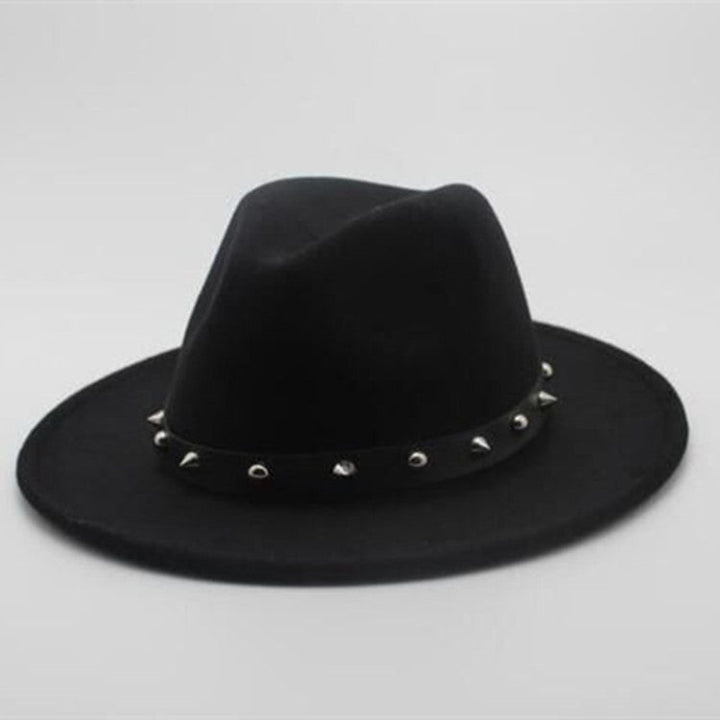 Sombrero de copa de lana elegante con accesorios de remaches para hombres y mujeres