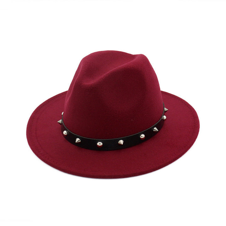 Sombrero de copa de lana elegante con accesorios de remaches para hombres y mujeres