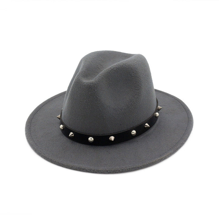 Sombrero de copa de lana elegante con accesorios de remaches para hombres y mujeres