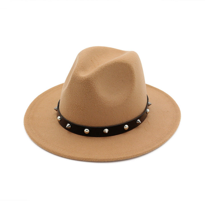 Sombrero de copa de lana elegante con accesorios de remaches para hombres y mujeres