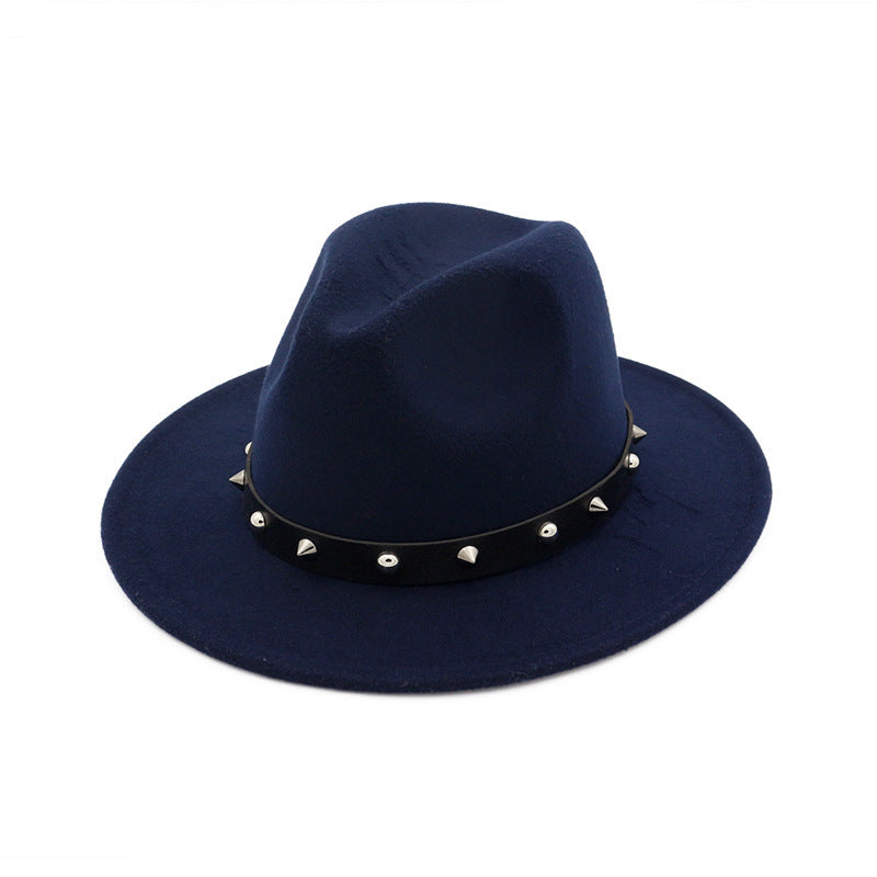 Sombrero de copa de lana elegante con accesorios de remaches para hombres y mujeres