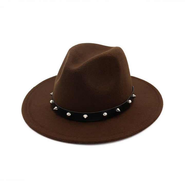 Sombrero de copa de lana elegante con accesorios de remaches para hombres y mujeres