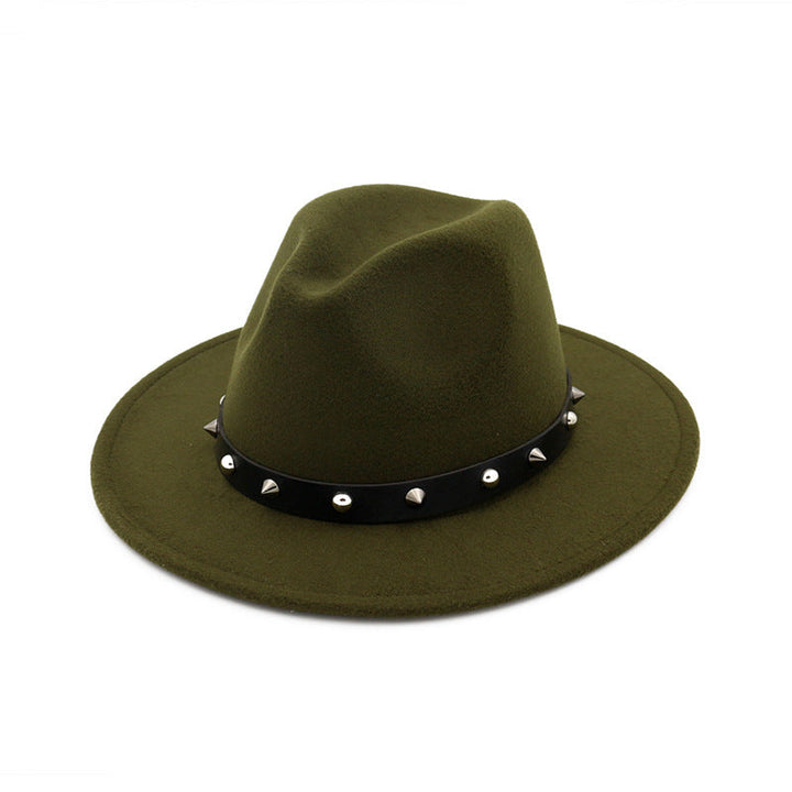 Sombrero de copa de lana elegante con accesorios de remaches para hombres y mujeres