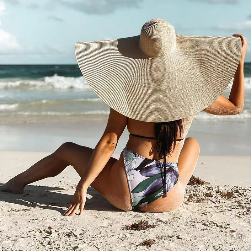 Sombrero de playa de paja con ala ancha extragrande para mujer - Protección UV
