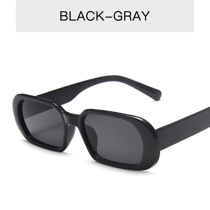 Retro Candy Color Small Frame Sunglasses Without glasses bag Bright black all gray