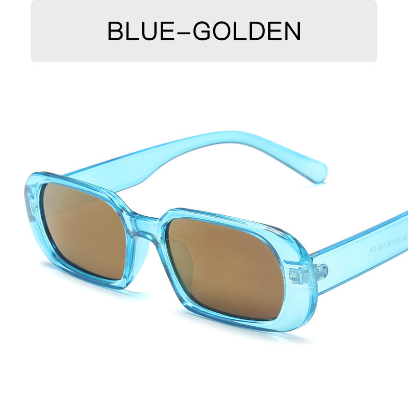 Retro Candy Color Small Frame Sunglasses Without glasses bag Blue Tyrant Gold