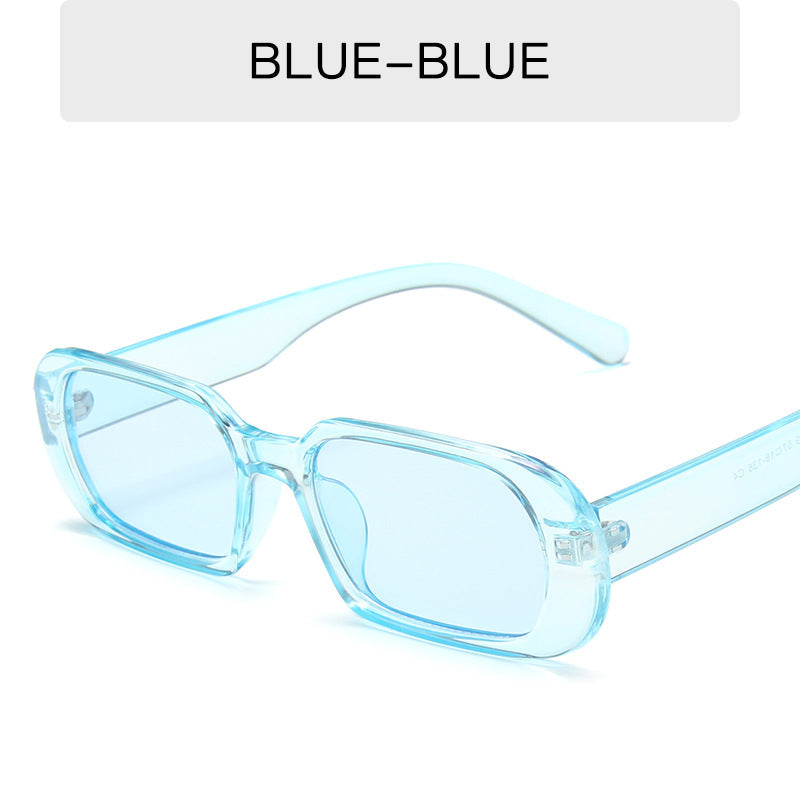 Retro Candy Color Small Frame Sunglasses Without glasses bag Light blue