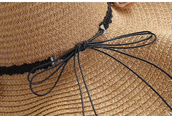 Stylish Big Beach Hat with Wavy Skirt and Leather Rope Weaving