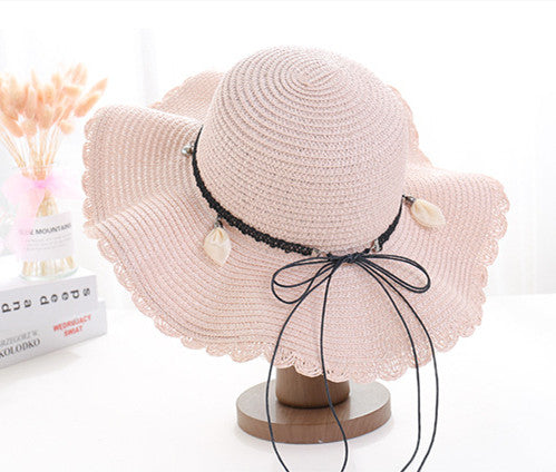 Stylish Big Beach Hat with Wavy Skirt and Leather Rope Weaving