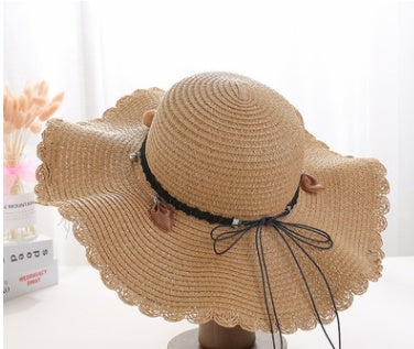 Stylish Big Beach Hat with Wavy Skirt and Leather Rope Weaving