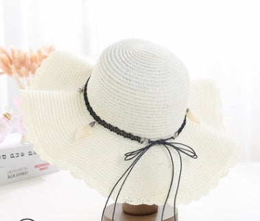 Stylish Big Beach Hat with Wavy Skirt and Leather Rope Weaving