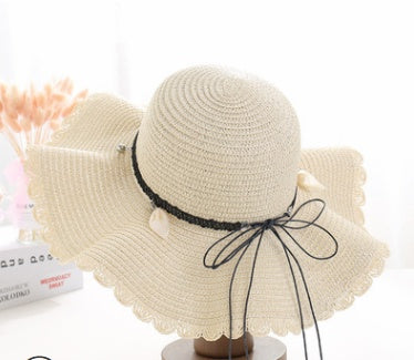 Stylish Big Beach Hat with Wavy Skirt and Leather Rope Weaving