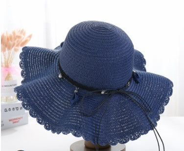 Stylish Big Beach Hat with Wavy Skirt and Leather Rope Weaving