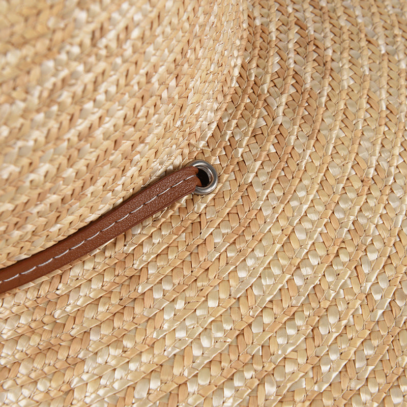 Sombrero de paja con ala ancha y estilo para mujer - Sombrero de playa con protección UV