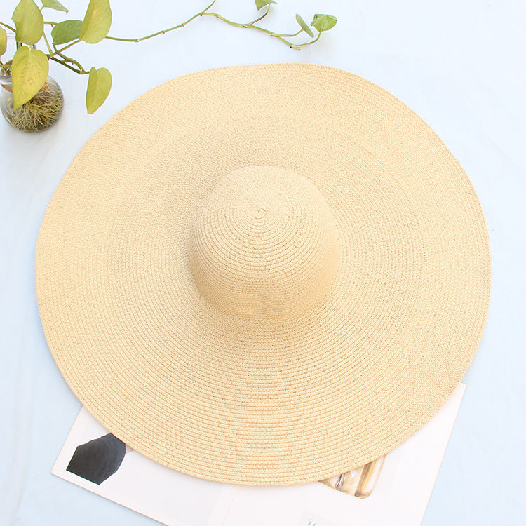 Sombrero de playa de paja con ala ancha extragrande para mujer - Protección UV