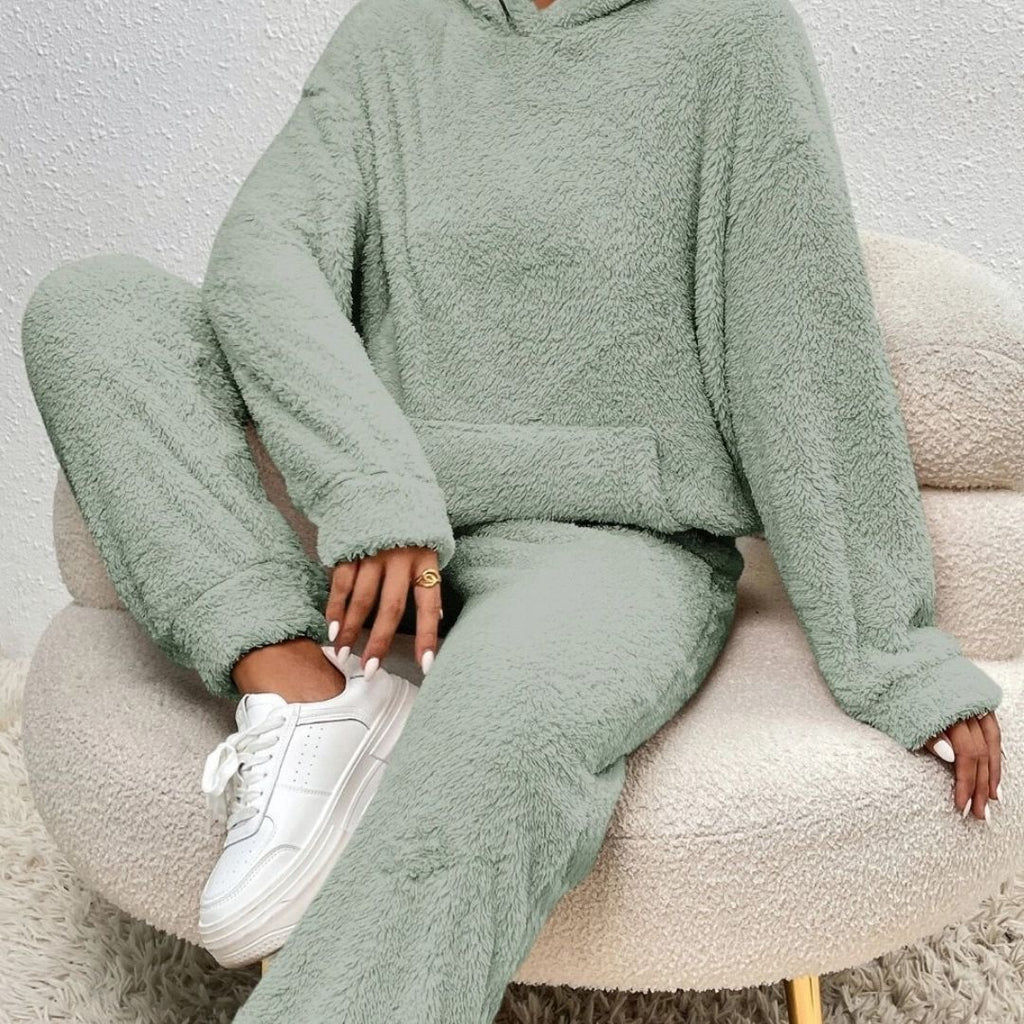 Women's Spring Cozy Hooded Lounge Set Green