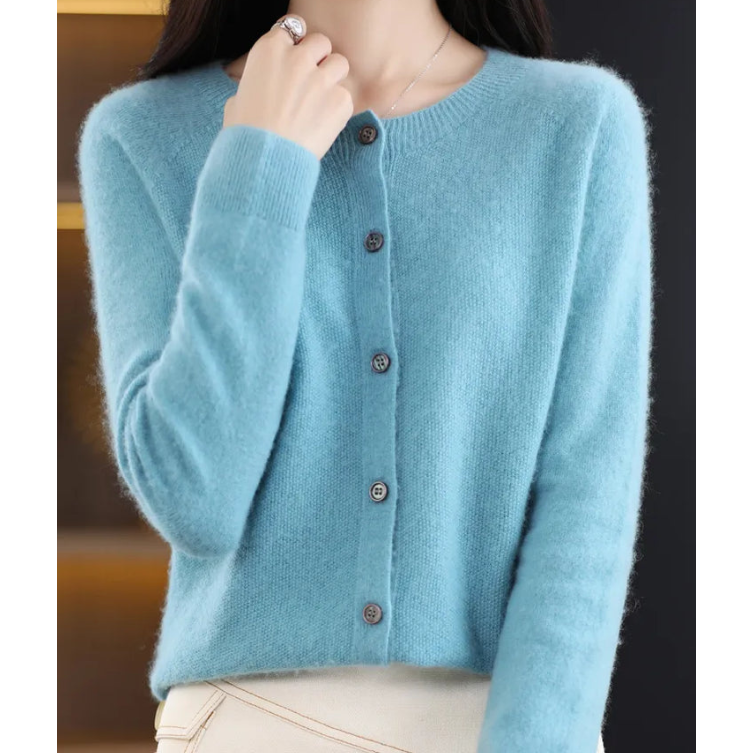 Cozy Cashmere Blend Wool Cardigan for Women Light blue