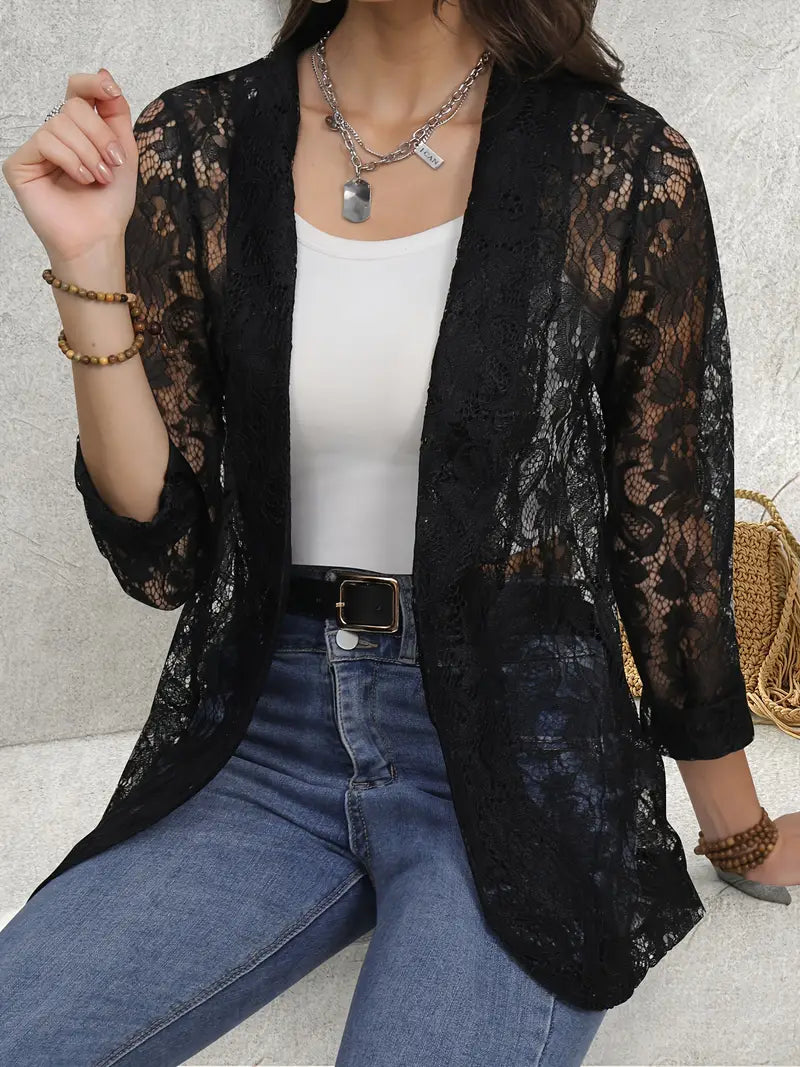 Elegant Floral Lace Jacket for Women Black