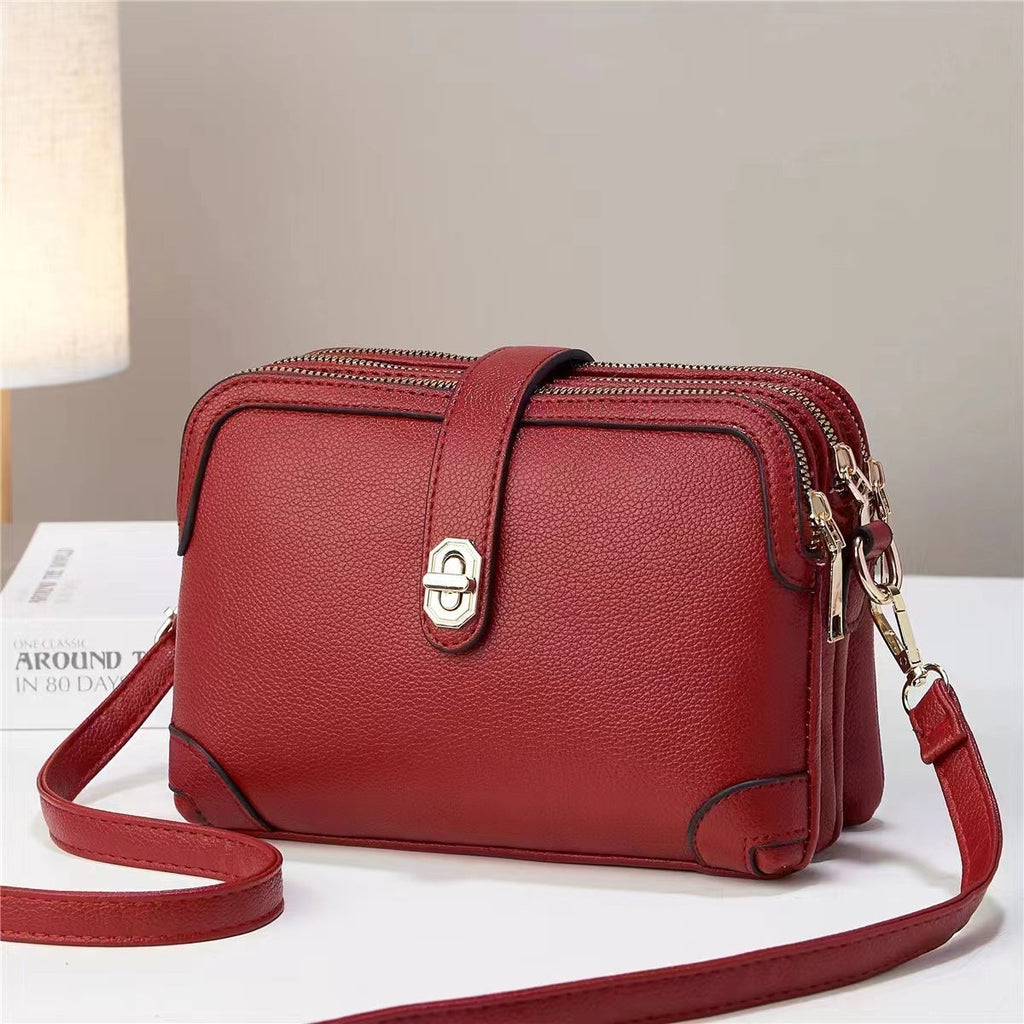 Elegant Multi-Layer Soft Leather Handbag Red