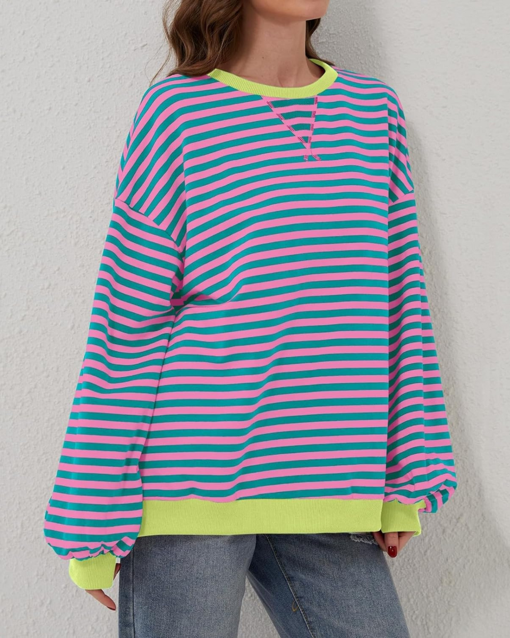 Women's Oversized Striped Sweatshirt-MODAUTLET