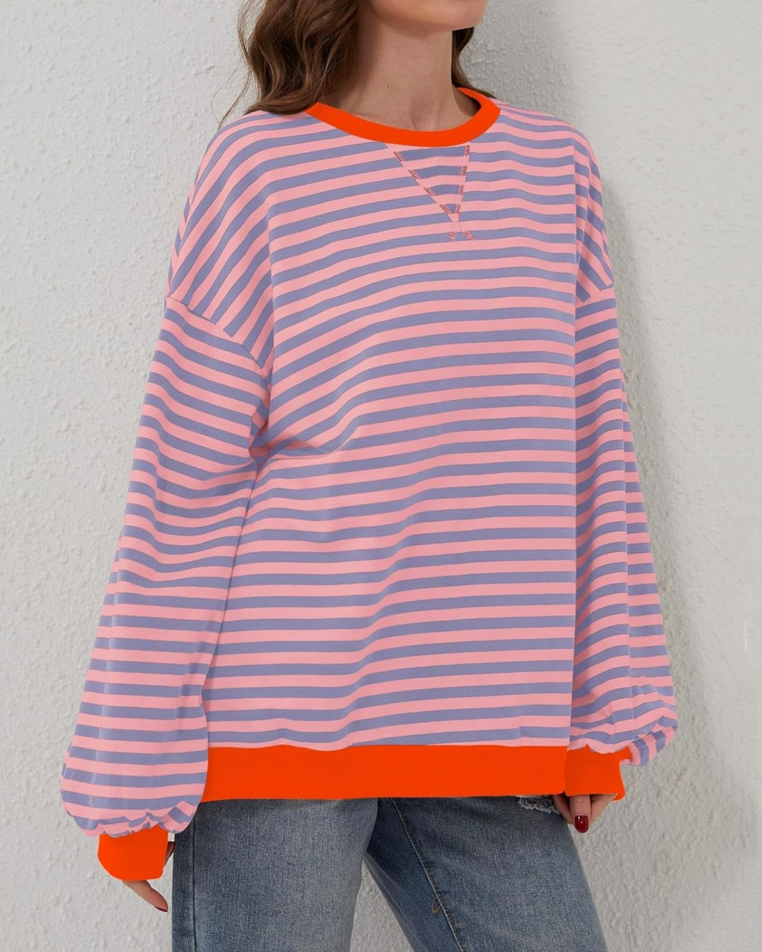 Women's Oversized Striped Sweatshirt-MODAUTLET