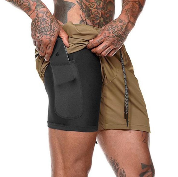 Pocket Compression Shorts With Pockets For Running Khaki