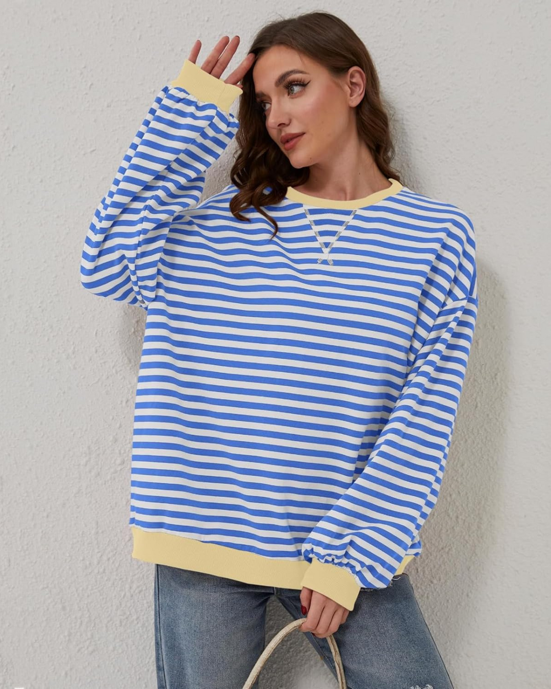 Women's Oversized Striped Sweatshirt-MODAUTLET