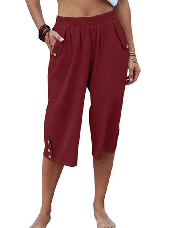 Women's Casual Cotton Elastic Waist Capris