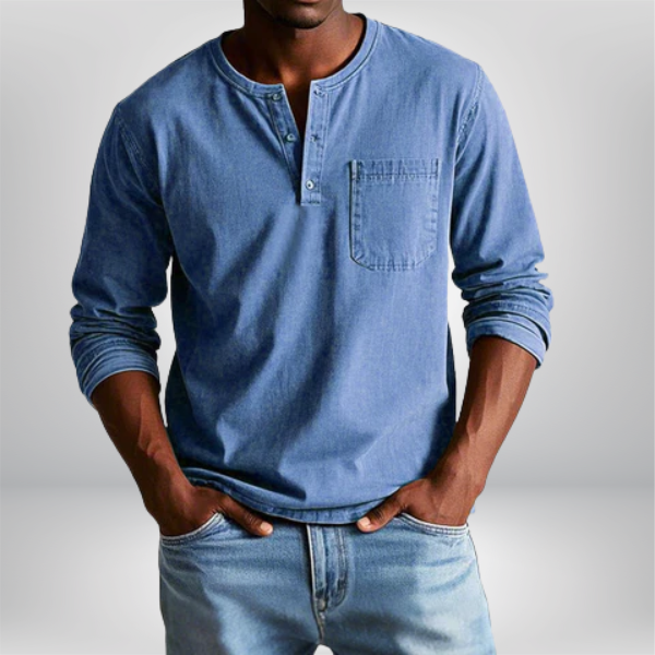 Mens Long Sleeve Henley Shirt Soft Cotton Blend Casual-MODAUTLET