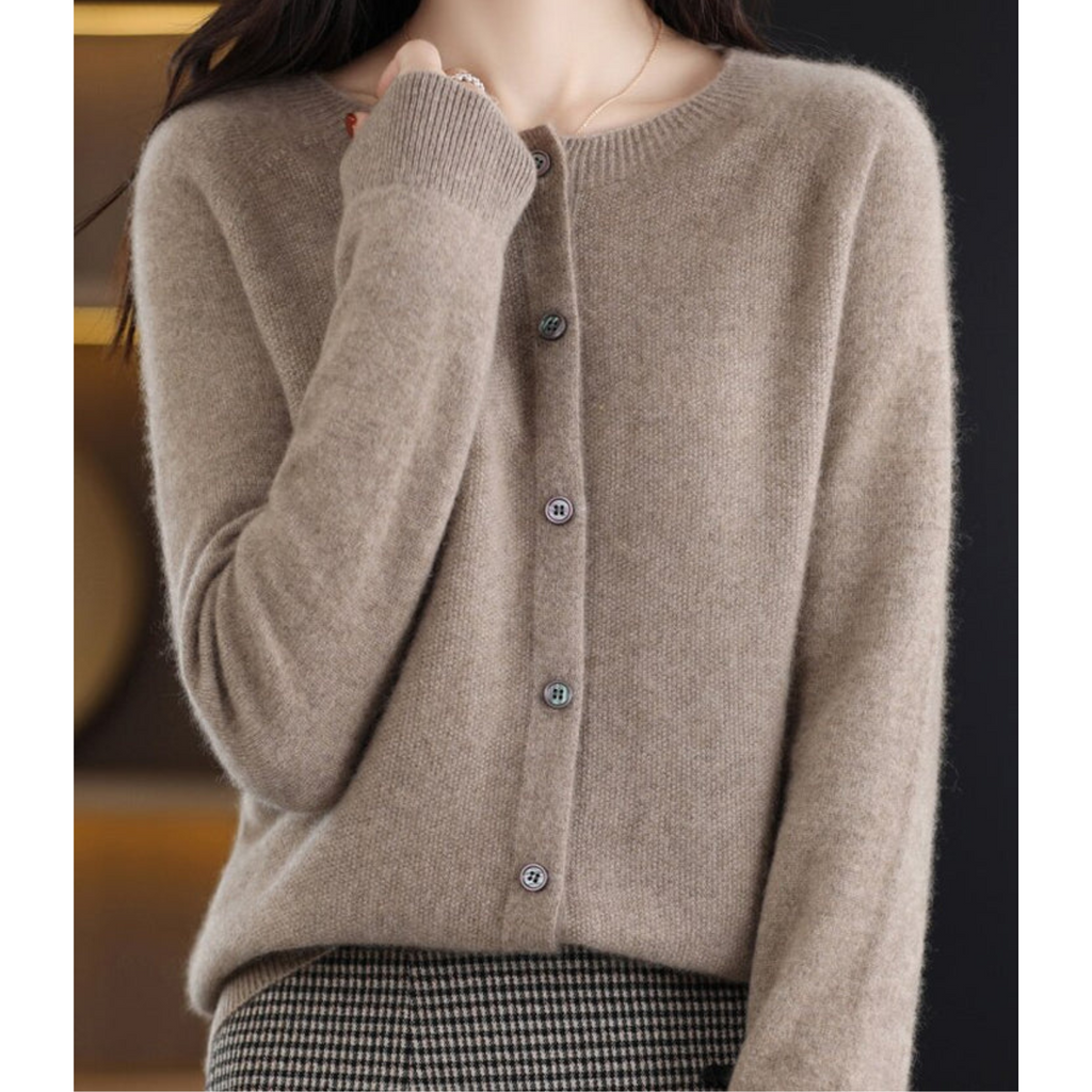 Cozy Cashmere Blend Wool Cardigan for Women Brown