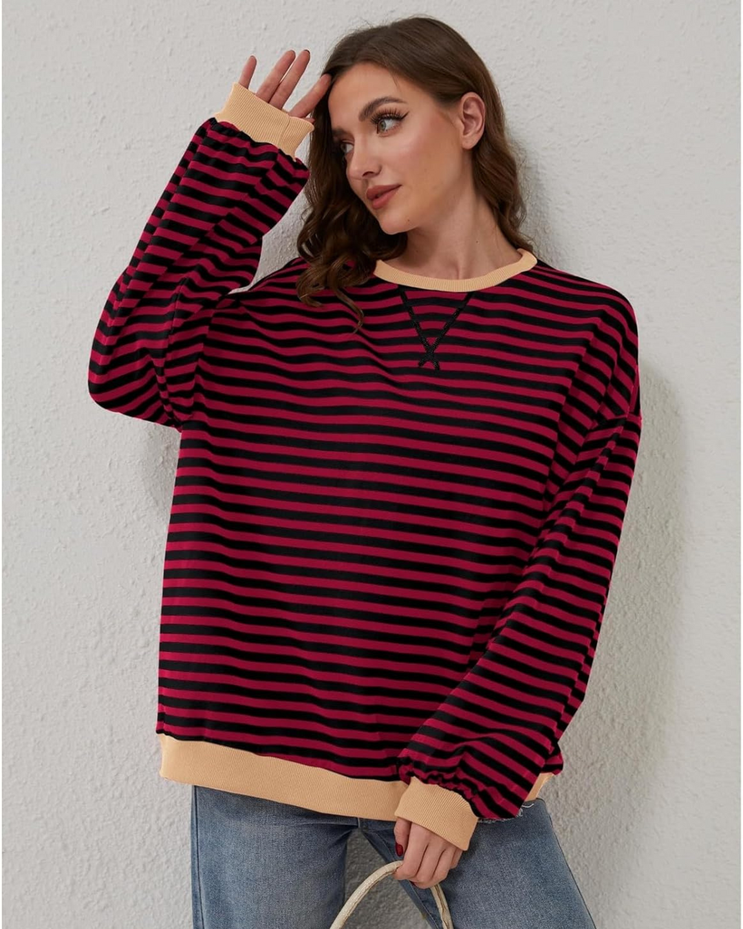 Women's Oversized Striped Sweatshirt-MODAUTLET