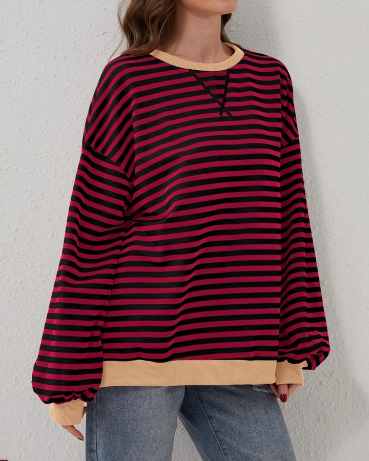Women's Oversized Striped Sweatshirt-MODAUTLET