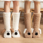 Cozy Cartoon Dog Plush Floor Socks for Women - Non-Slip Winter Warmth