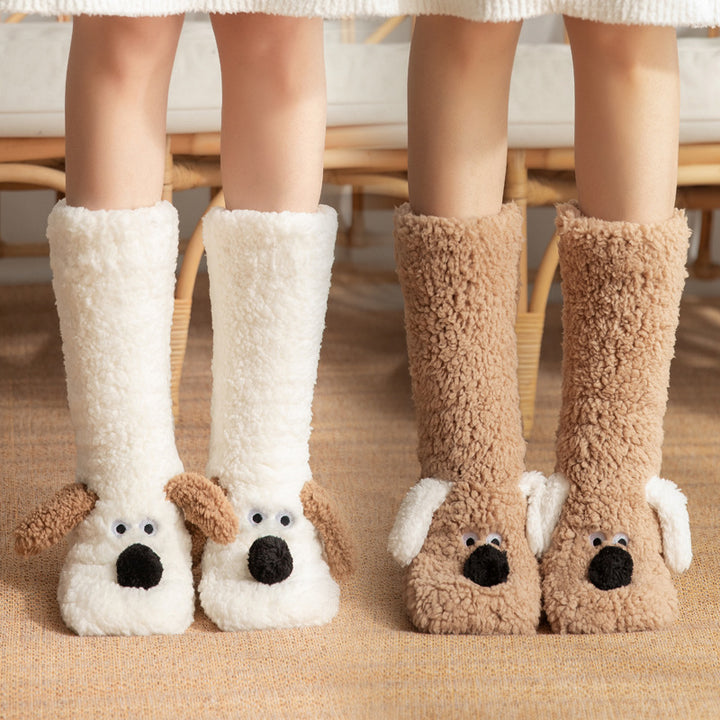 Cozy Cartoon Dog Plush Floor Socks for Women - Non-Slip Winter Warmth-MODAUTLET