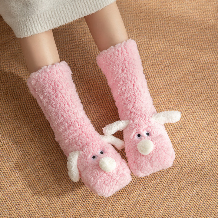 Cozy Cartoon Dog Plush Floor Socks for Women - Non-Slip Winter Warmth-MODAUTLET