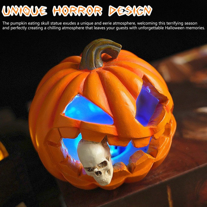 Halloween's Carved Jack O'Lantern Ornament with Skull Detail in Resin
