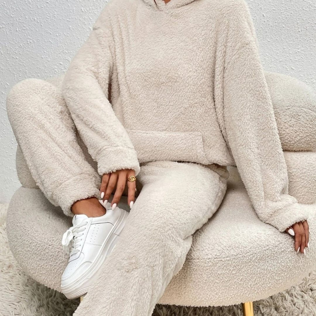 Women's Spring Cozy Hooded Lounge Set Beige