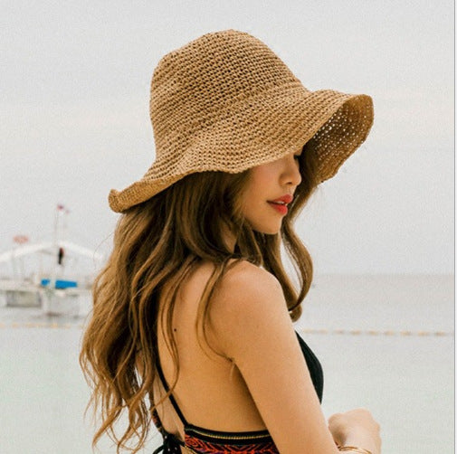 Chapeau pliable avec protection solaire et paille pour femmes - Accessoire d'été pour la plage