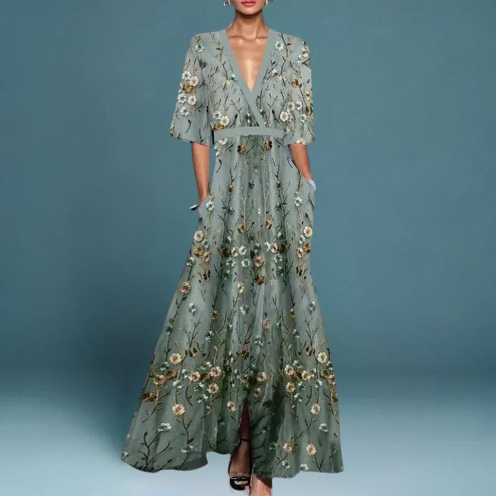 Women's Elegant Floral Maxi Dress-MODAUTLET
