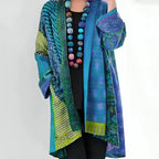 Women's Oversized Cotton Cardigan with Front Pocket Blue