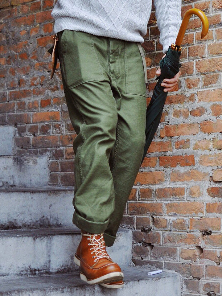 Men's Straight Casual Pants Inspired by Military Fatigue Style
