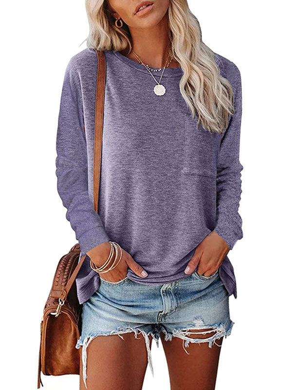 Damen Freizeit T-Shirt mit Rundhalsausschnitt, Tasche und Schlitz