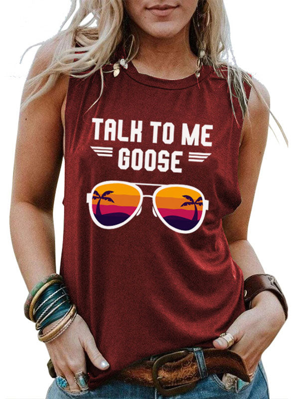 Women's Slogan Sleeveless Vest - Talk to Me Goose Design