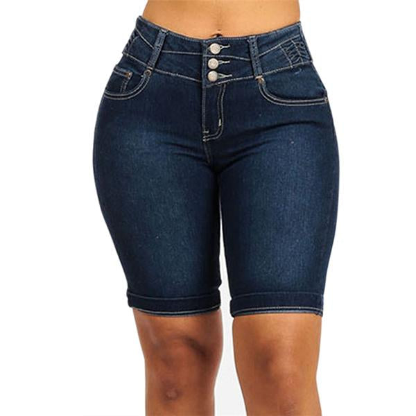 Women's Mid Rise Button-Up Stretch Denim Shorts - Clearance Sale