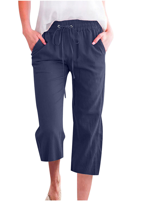 Women's Solid Color Drawstring Casual Cropped Pants