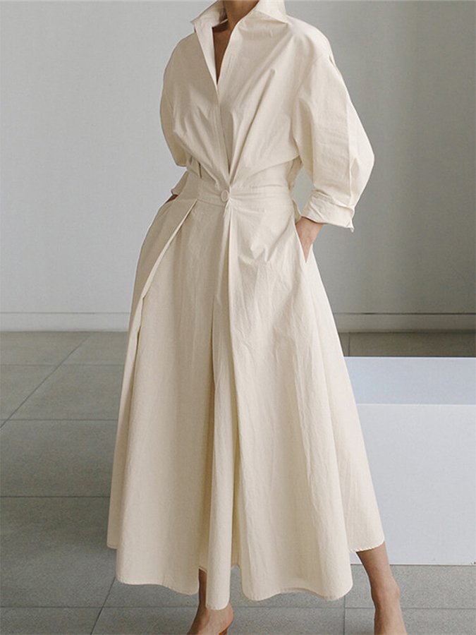 Elegant Women's Belted Shirt Maxi Dress