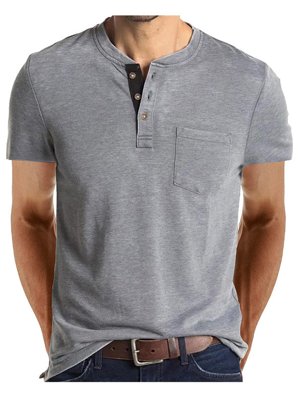 Men's Casual Short Sleeve Pocket Henley T-Shirt